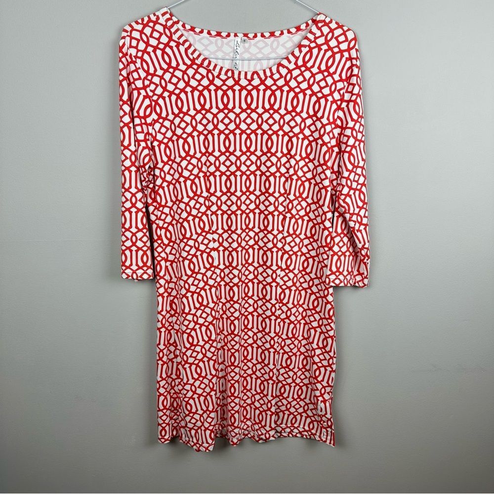 Lulu-B Golf Athletic Performance Geometric Stretchy Dress with 3/4 Sleeves sz S